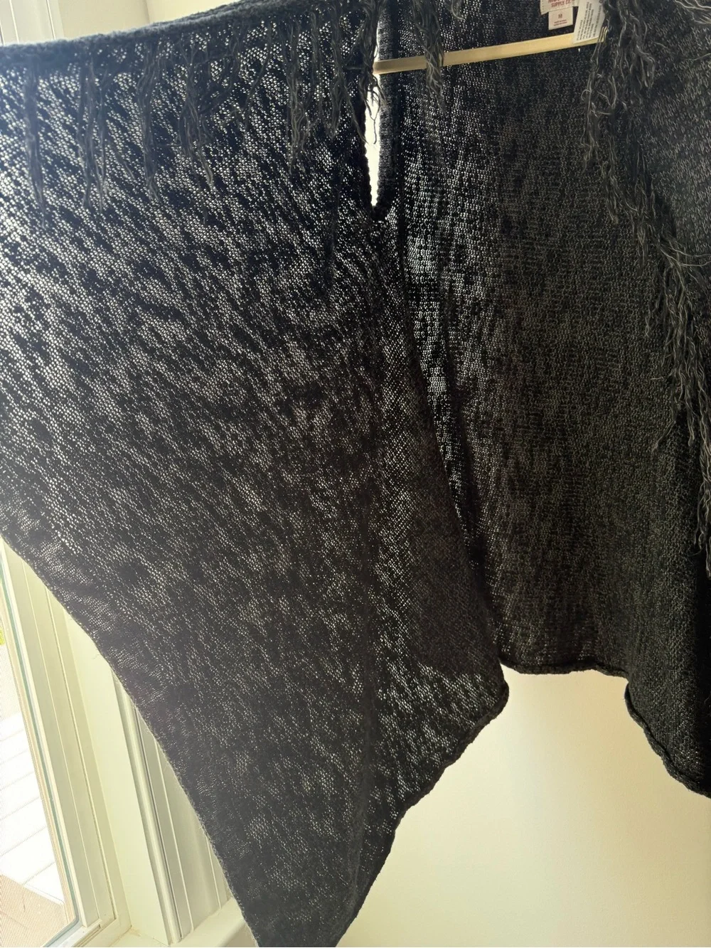 Charcoal Gray Knit Fringe Open Cardigan